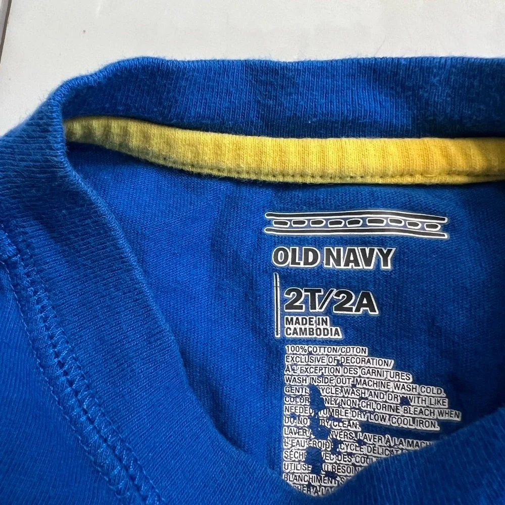 Old Navy Blue and Yellow Guitar Long Sleeve Tee